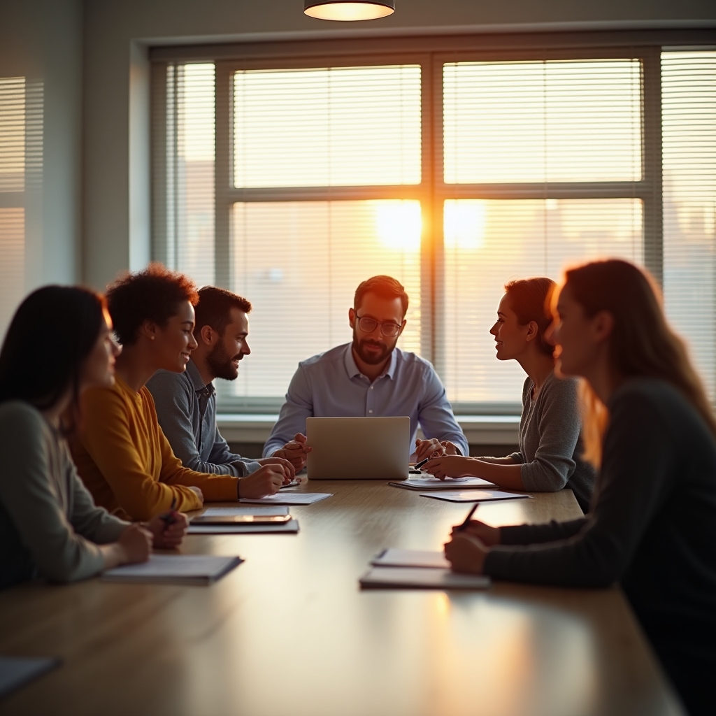 Team bei einer gemeinsamen Besprechung im Büro