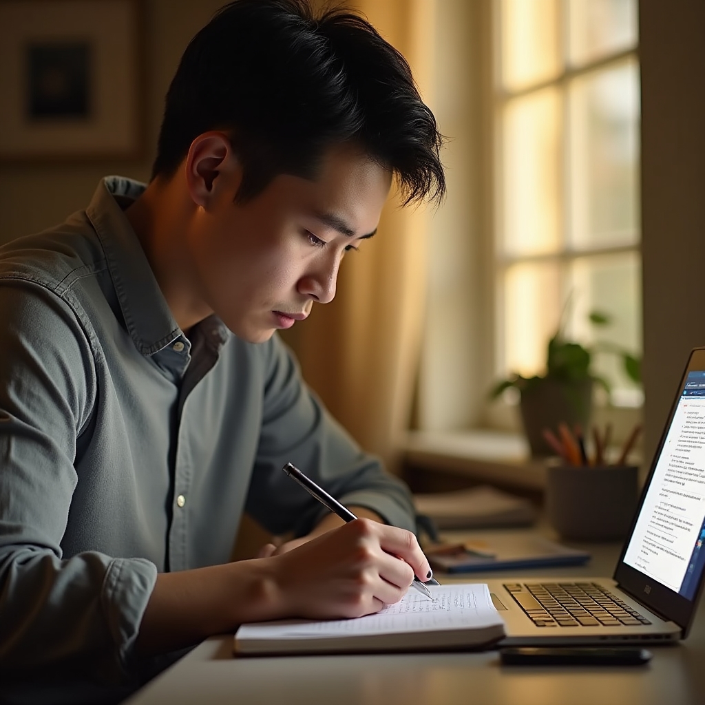 Handschriftliche Notizen neben einem Laptop während einer Prompting-Übung