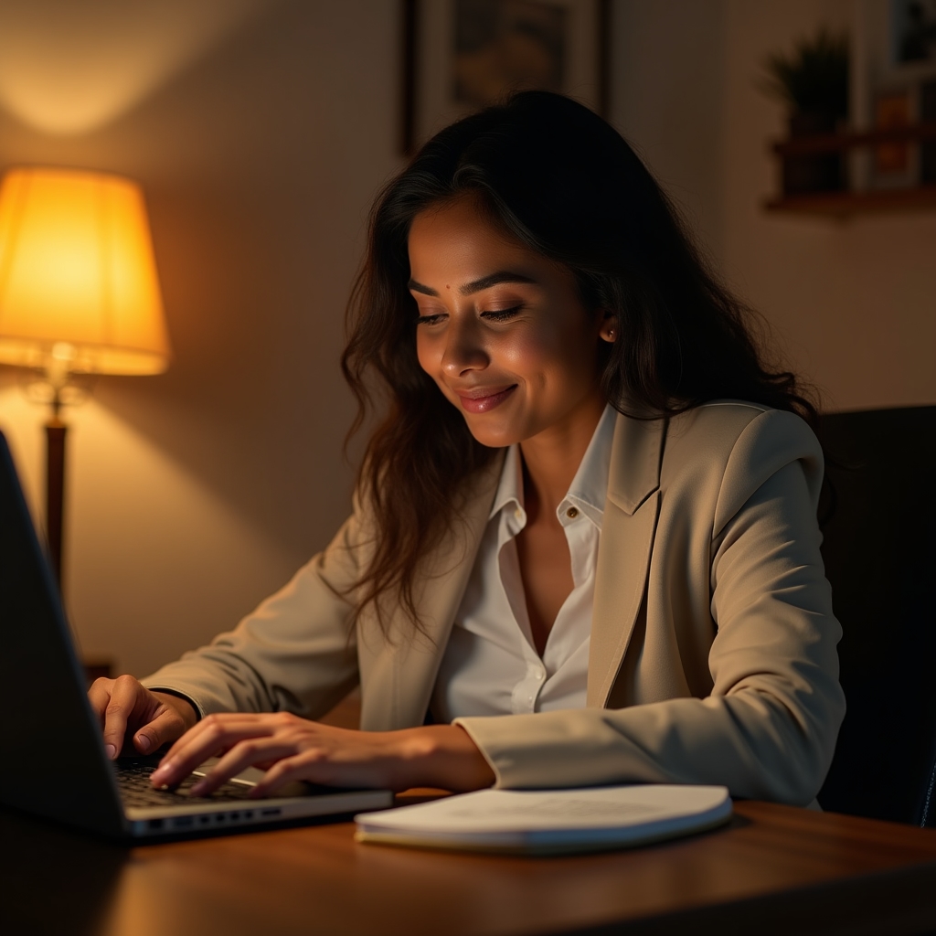 Teilnehmerin übt am eigenen Laptop während einer Online-Schulung